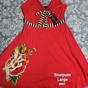 Sourpuss Red Tattoo Dress Large